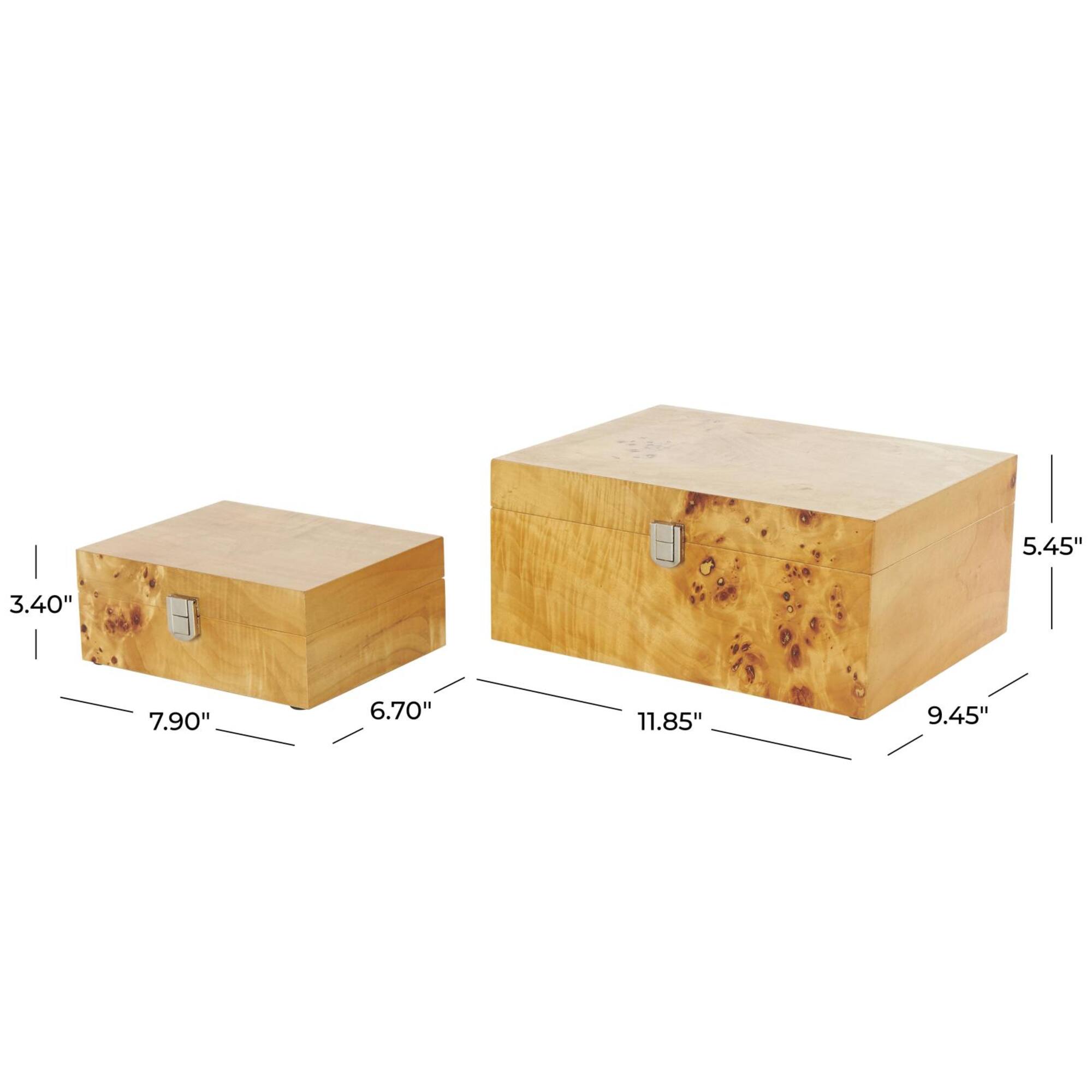 Brown Wood Storage Box with Natural Wood Grains & Silver Latches, 2ct.